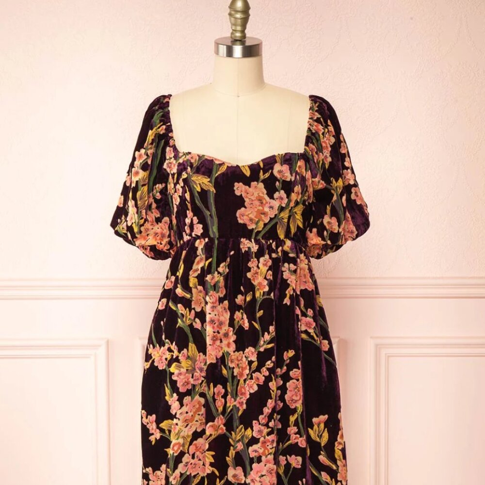 Floral Puff-Sleeve Midi Dress - Adelyn Rae